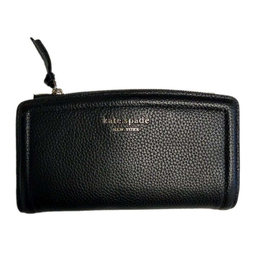 Kate Spade New York Knott Pebble Leather Wallet Slim Zip Bifold - Black Medium